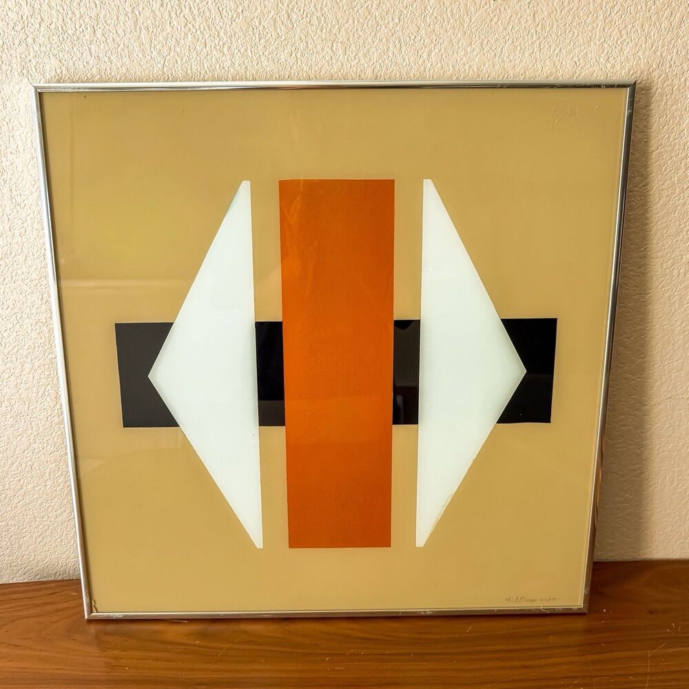 Vintage MCM Dagenais Reverse Painted Glass Op Art Space Age Geometric Signed